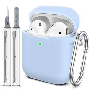 Apple AirPods Gen 1 / 2 Case Silicone Cover Keychain Cleaner Kit Sky Blue New